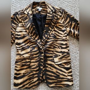 Classic Animal Print Chicos Tiger Striped Blazer Jacket Black Bronze Brown Gold